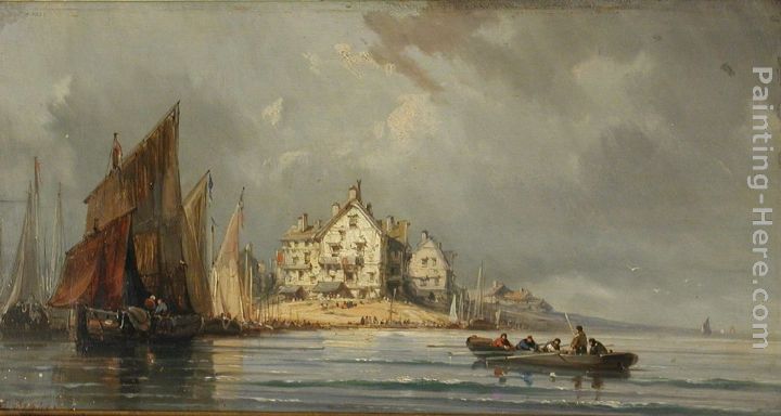 Coastal Landscape with Boats and Constructions painting - Eugene Isabey Coastal Landscape with Boats and Constructions art painting